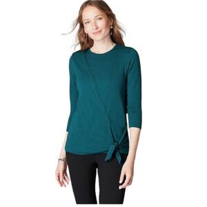 J Jill Wrap Side Tie Crew-Neck Cashmere Blend 3/4 Sleeve Sweater Knit Top Drape